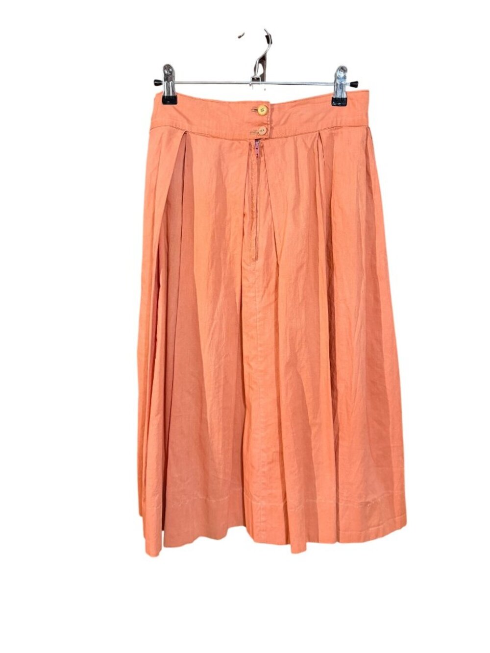 Vintage 1950s Pleated Coral Midi Skirt With Button & Zipper Closure Womens Casua